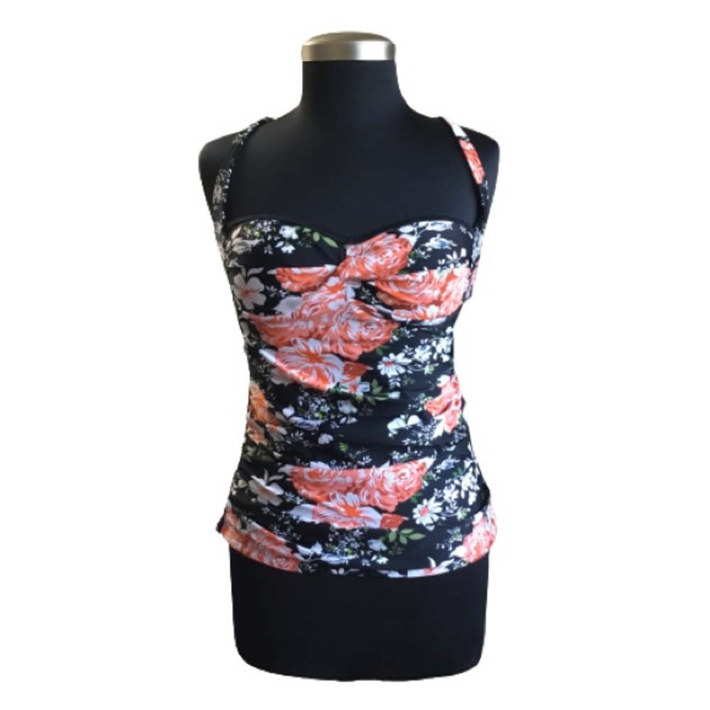Cupshe Floral Tankini Top Crisscross Back Adjustable Straps Size XL